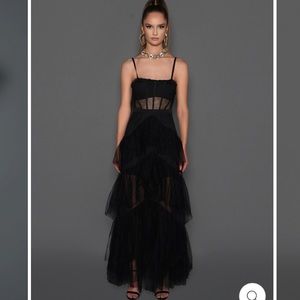 Black Sheer panel corset tulle maxi dress | BCBG dupe